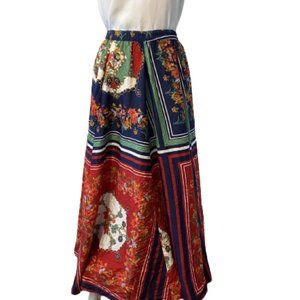 Floral Print Maxi Full Skirt Size Large Elastic Waist Colorful Boho